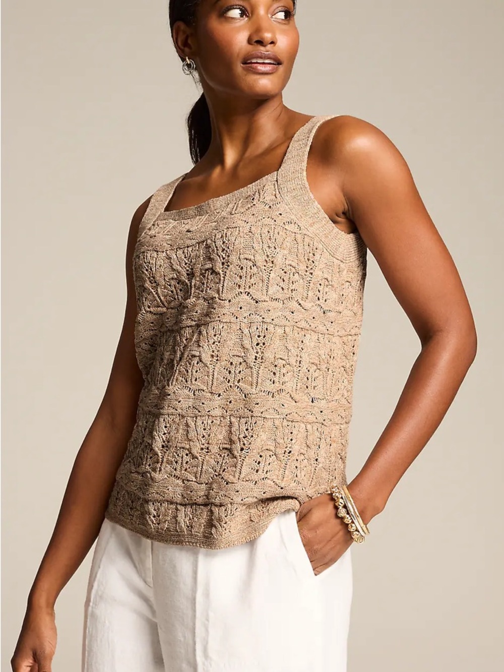 NWT J.Jill Pointelle Square-Neck Tank Top Women Sz L